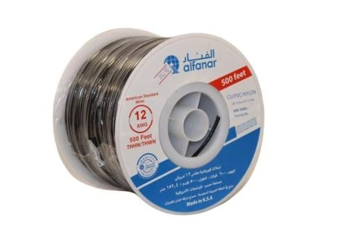 Alfanar Copper Wire - 450/750 V - Coil Length 250 feet - THNN/AWG12/PVC - Black