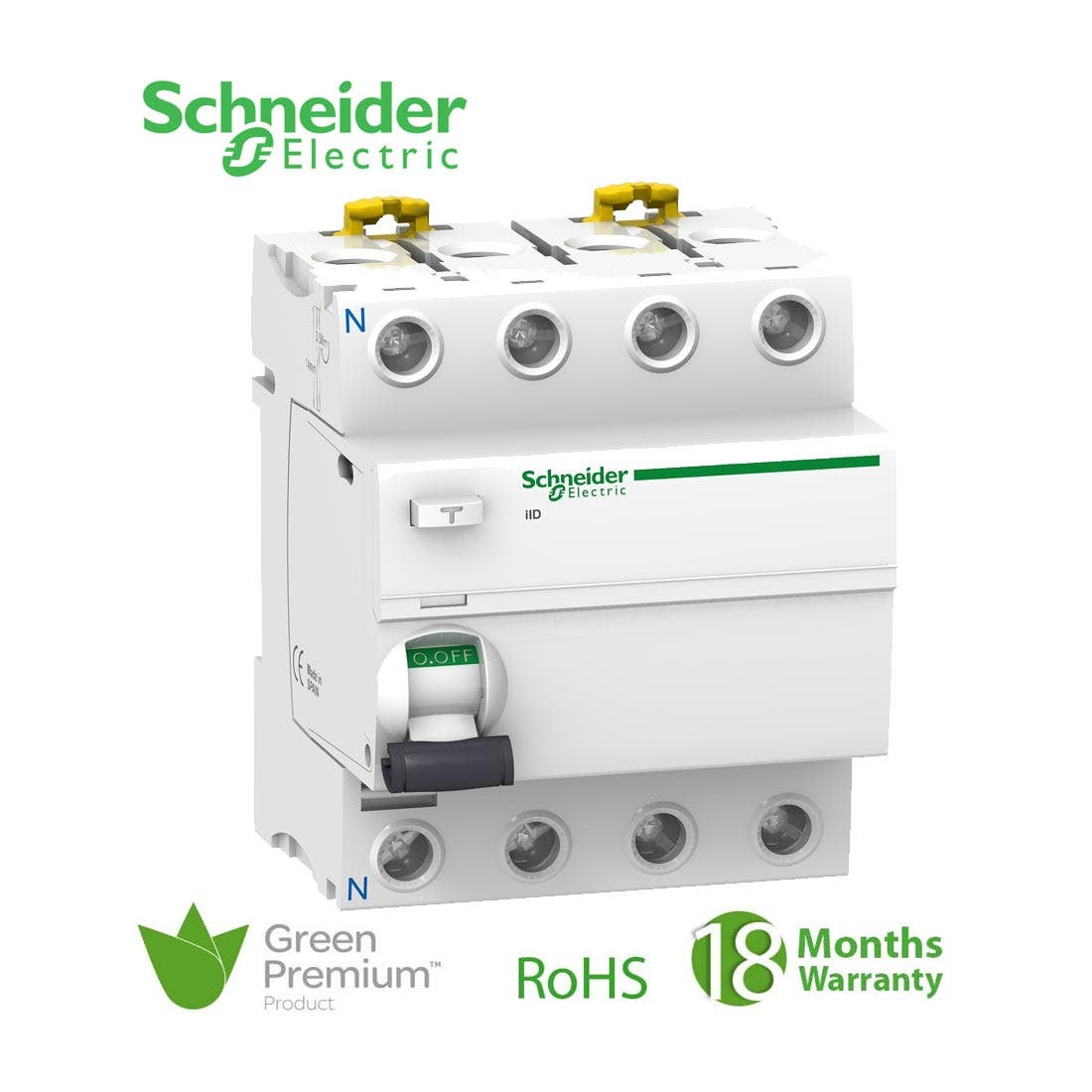 SCHNEIDER - RCCB Breaker, Acti9 iID, 4P, 63A, 30mA, Type A