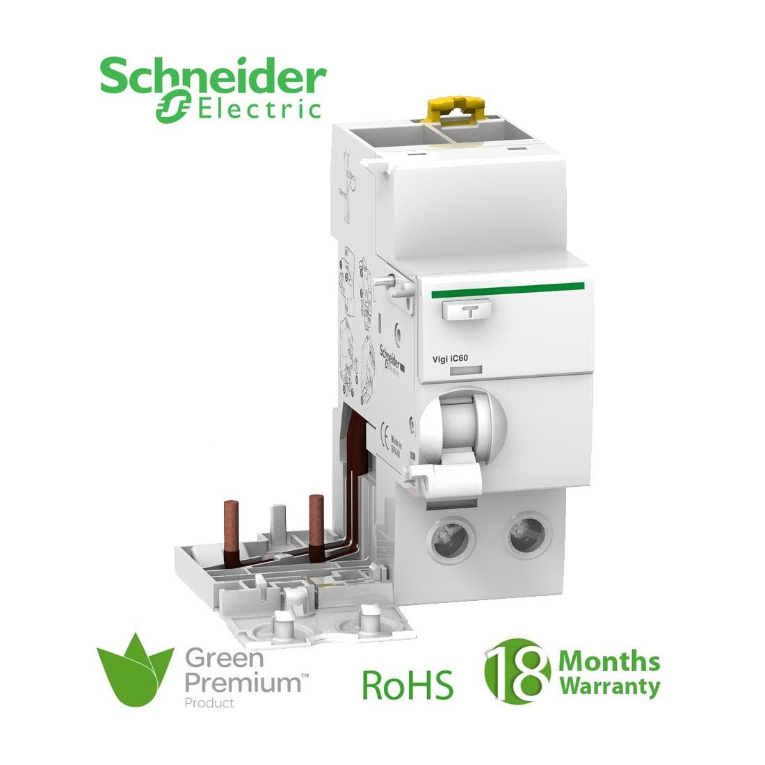 SCHNEIDER - Vigi IC60, Earth-Leakage add-on Block, 2P, 63A, 100mA, AC Type