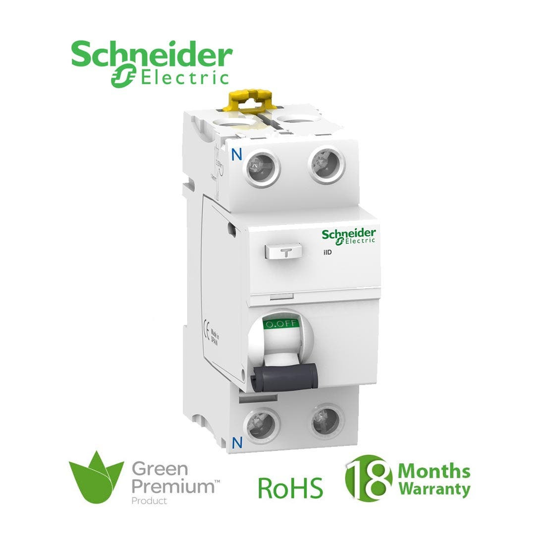 SCHNEIDER - RCCB Breaker, Acti9 iID, 2P, 63A, 100mA, Type AC