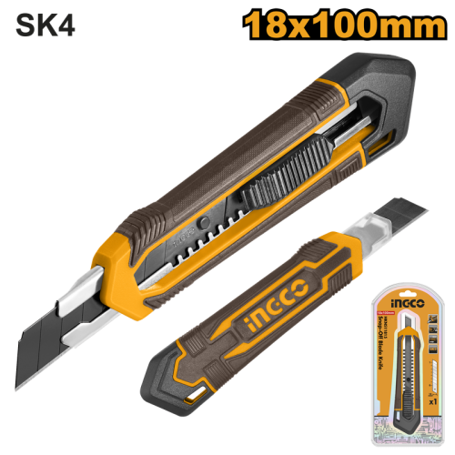 Snap-off blade knife SK4 18*100mm With flat push buttonمشرط يد سحب مع 4 شفرات