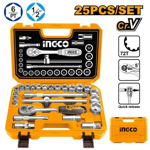 25 Pcs 1/2" socket set شنطة مفتاح صمولة نصف بوصة مع لقم 25 قطعة