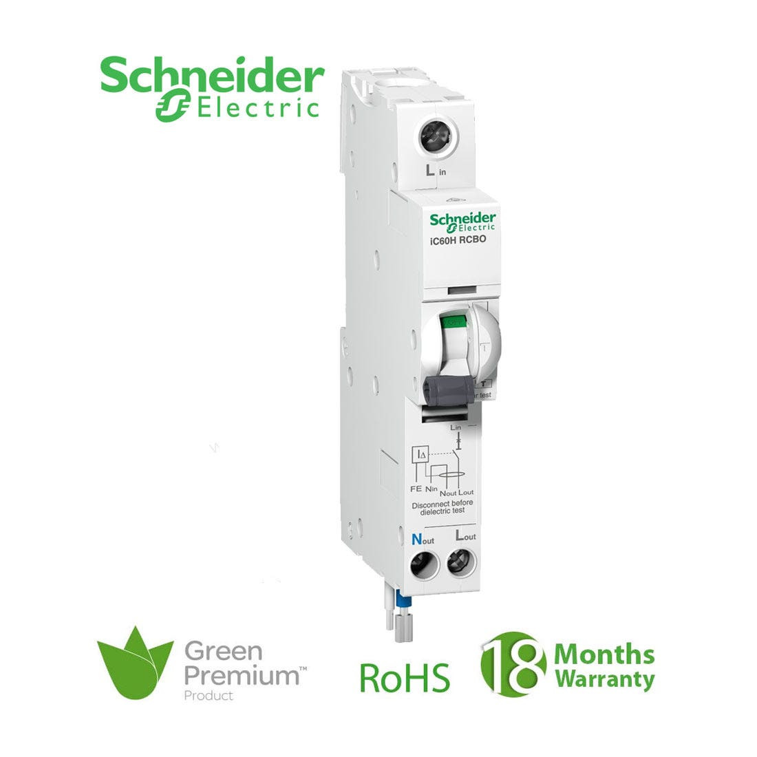 SCHNEIDER - RCBO Breaker, Acti9 iC60H, Earth Leakage, 1P + Ns, C curve, 10A, 100mA, 240 V