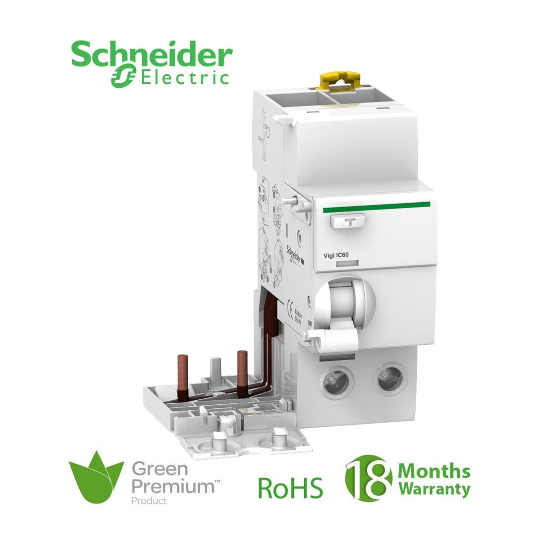 SCHNEIDER - Vigi IC60, Earth-Leakage add-on Block, 2P, 63A, 30mA, AC Type