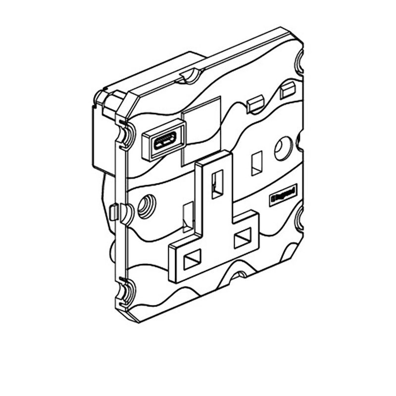 LEGRAND - Single Pole Socket Outlet Arteor, BS, 13A 250V, 2P+E Unswitched, 1 Gang, with USB-C 18W Charger, Magnesium