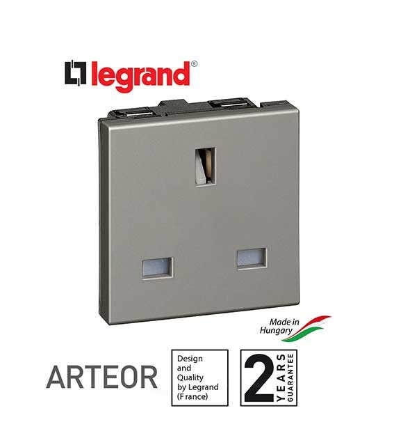 LEGRAND - Socket Arteor, BS 1363, 13 A, 2P+E, 2 Modules, Magnesium