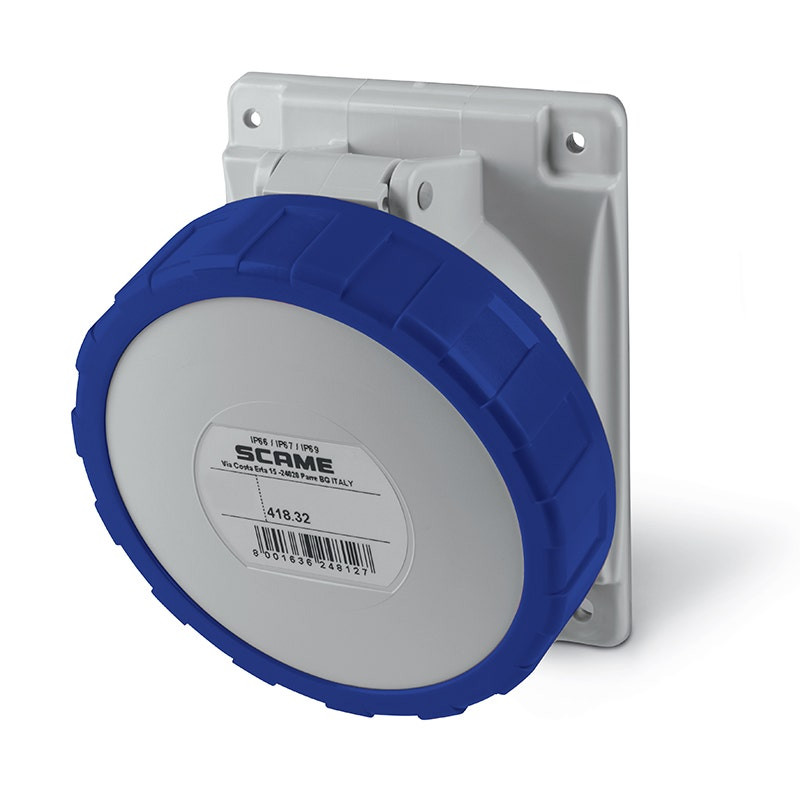 SCAME - Flush Mounting Socket, 32A, 2P+E, IP66/IP67/IP69, 220/250 V, 6H, 50Hz 60Hz, Screw Terminals