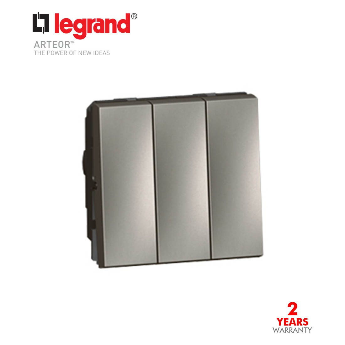 LEGRAND - Switch 20A 250V 3G 2x2Way+1Way 2Mod Sqr, Magnesium Arteor