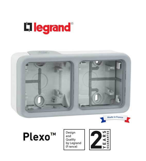 LEGRAND - Surface Mounting Box Plexo IP55, 2 Gang Horiz, with Membrane Glands, Grey