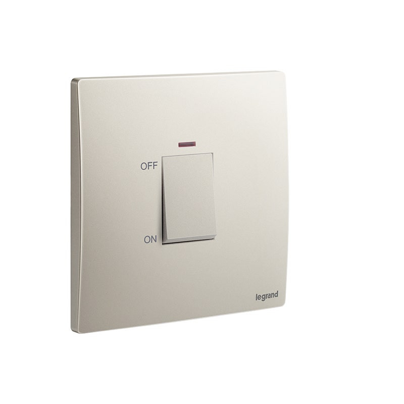 LEGRAND - Double Pole Switch Mallia Senses, HK, 1 Gang, 1 Way, 45A, 250V, with Red Indicator, Champagne