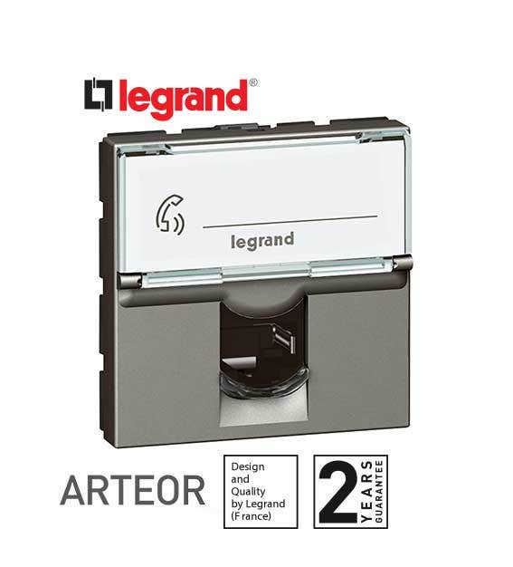 LEGRAND - Telephone Socket Arteor, RJ12, 6 Contacts, 2 Modules, Magnesium