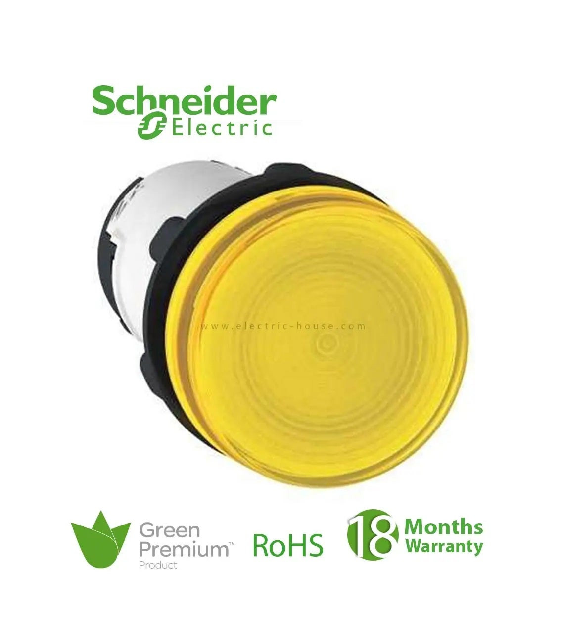 SCHNEIDER - Round Pilot Light Ø22, Yellow, Ba 9S, 250 V, Screw Clamp Terminals