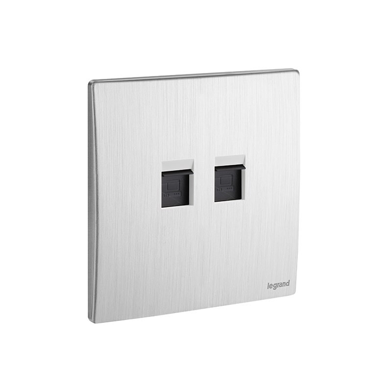 LEGRAND - Double RJ45 Socket Outlet Mallia Senses, Cat. 5E UTP, Brushed Aluminium