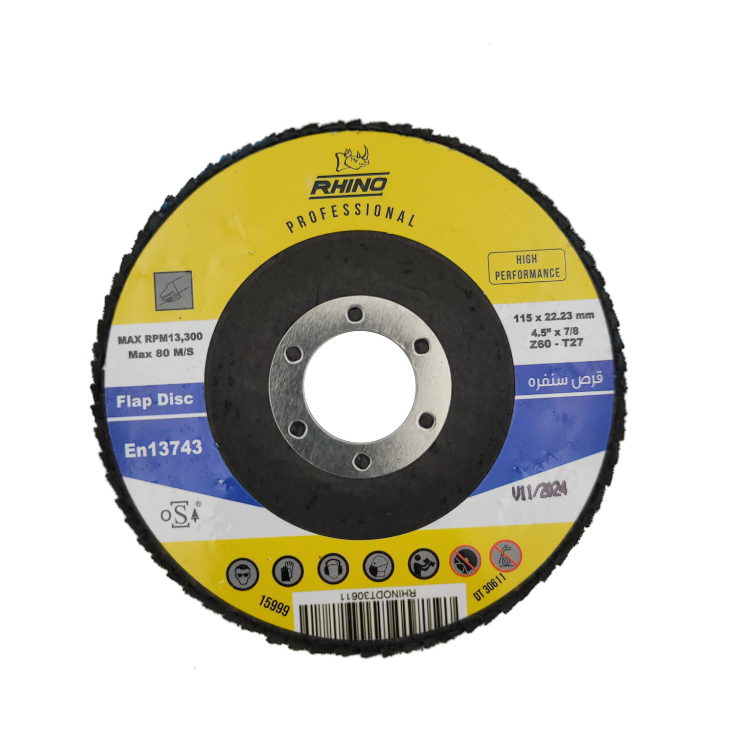 RHINO, 5 Pcs Flap Disc Ss 115X22mm Z60 T27