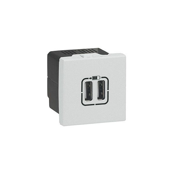 LEGRAND - USB Power Supply Charger Arteor, Double USB Sockets, 5V, 3A, 2 Modules, Soft Aluminium