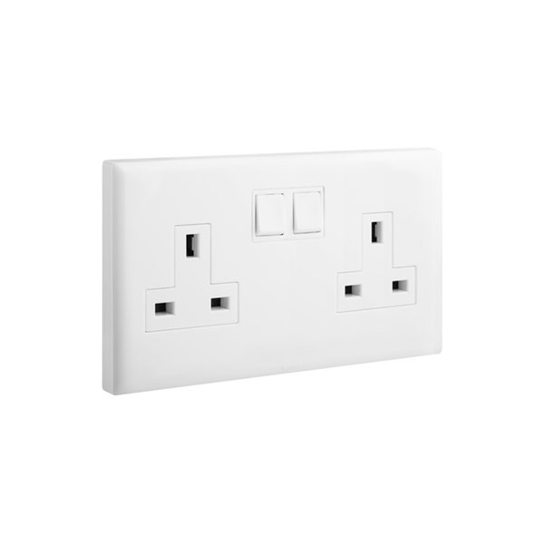 LEGRAND - Socket Eloe, BS, 2 Gang, Single Pole, Switched + Neon, 13A, 250V, White