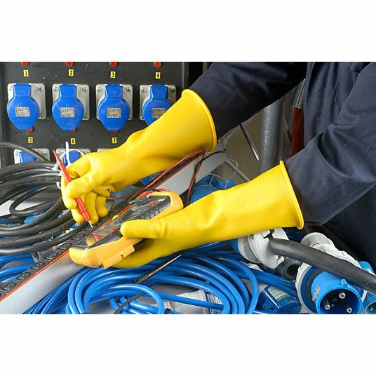 Electrical Insulating Gloves, Voltage Class Class 00, Yellow, 500V AC / 750V DC
