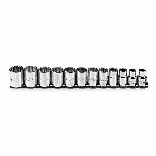 Socket Set, Socket Size Range 8 mm to 19 mm, Hand, Drive Size 3/8 in, Metric, 12-Point