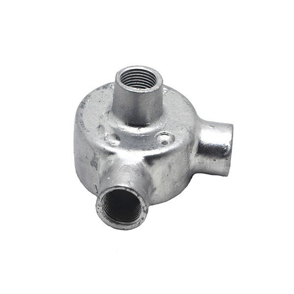ITCC - Angle Box with Back Outlet, 2 Way, Malleable Iron, HDG, 25mm