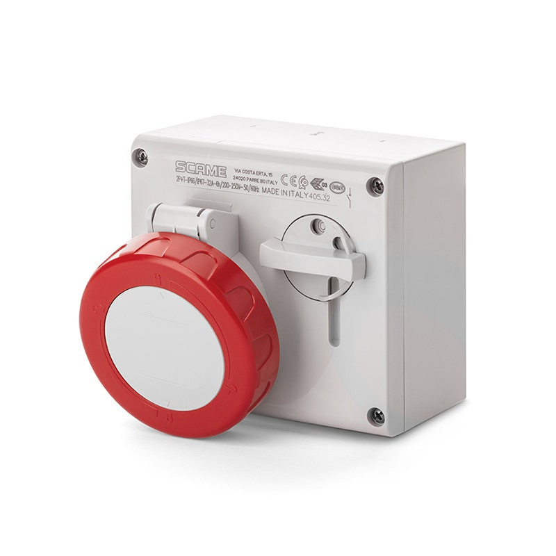SCAME - Interlocked Socket, 32A, 3P + N + E, 6h, 346-415V, 136x125mm, PAR, Screw Terminals, with Mechanical Interlock