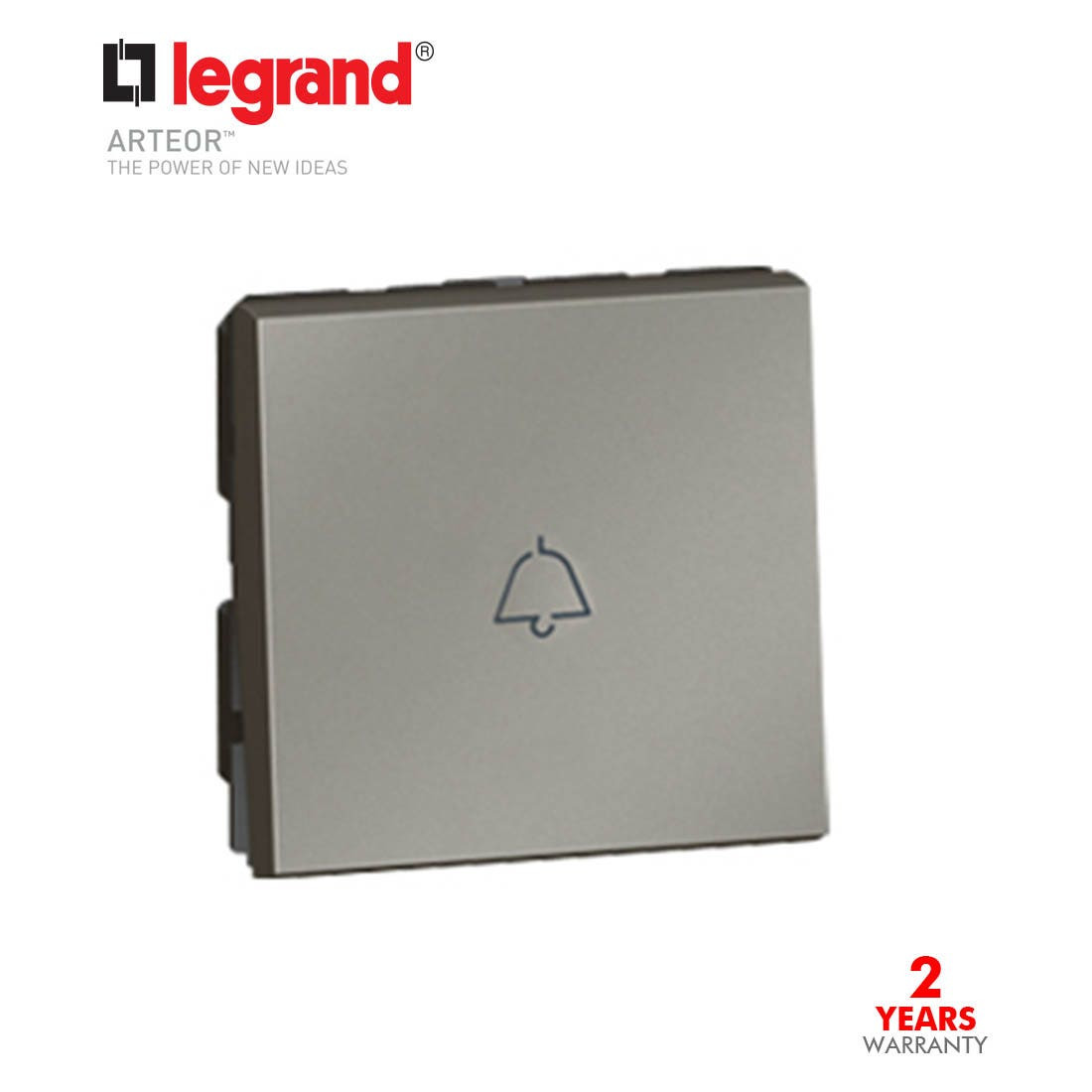LEGRAND - 1-Way Push-Button Arteor, with Bell Symbol, 2 Modules, Magnesium