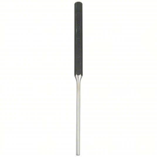 Long Drive Pin Punch, 3/16 inch Tip Dia, 3/8 inch Shank Width, 4 inch Taper Length, 8-inch Overall Length, Hexagon