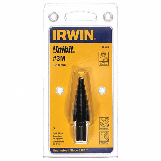 Step Drill Bit, High Speed Steel, Black Oxide, 6 mm to 18 mm Size Range