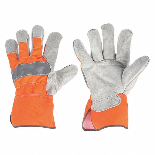 Leather Gloves, M ( 8 ), Cowhide, Premium, Glove, Full Finger, Safety Cuff, Wing Thumb