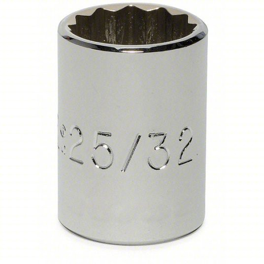Socket, 1/2 inch Drive Size, 25/32 inch Socket Size, 12-Point, Alloy Steel, Standard, Chrome Finish
