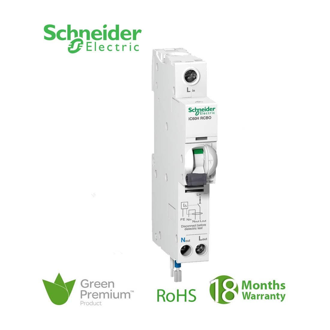SCHNEIDER - RCBO Breaker, Acti9 iC60H, Earth Leakage, 1P + Ns, C curve, 6A, 30mA, 240 V