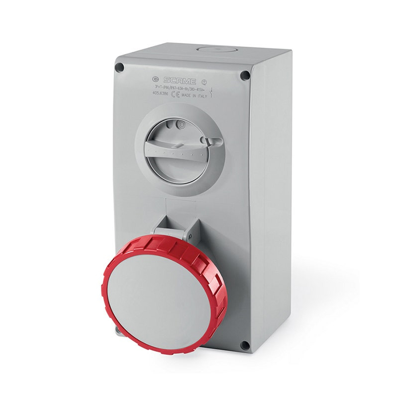 SCAME - Interlocked Socket, 63A, 3P+N+E, 6h, IP66/67, 346-415V, Screw Terminals, with Mechanical Interlock
