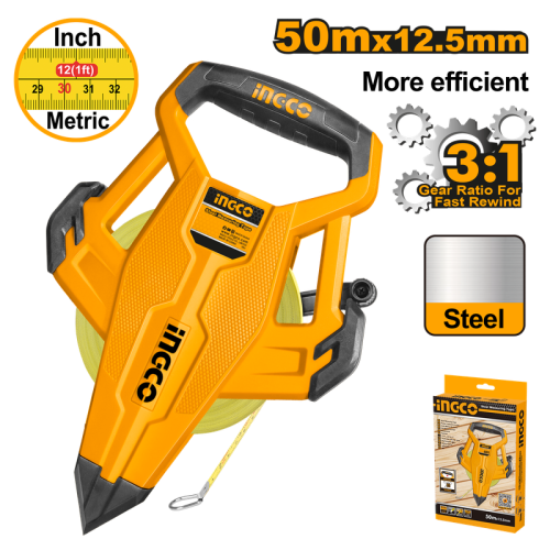 Steel measuring tape 3:1-50mx12.5mm With metric and inch متر ستيل 50متر *12.5 ملى يحتوى على مقياس البوصة