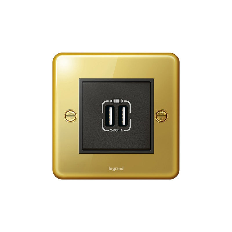 LEGRAND - Double USB Charger Synergy Authentic, Type A, 5VDC, 2400mA, 12W, Glossy Gold