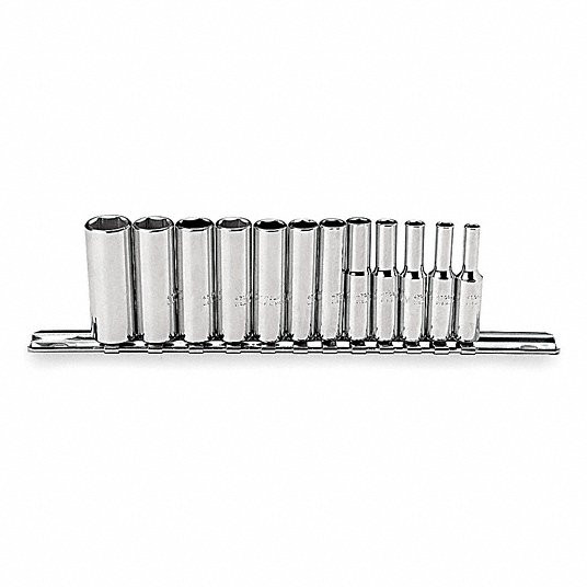Socket Set, Socket Size Range 4 mm to 14 mm, Hand, Drive Size 1/4 inch, Metric, 6-Point