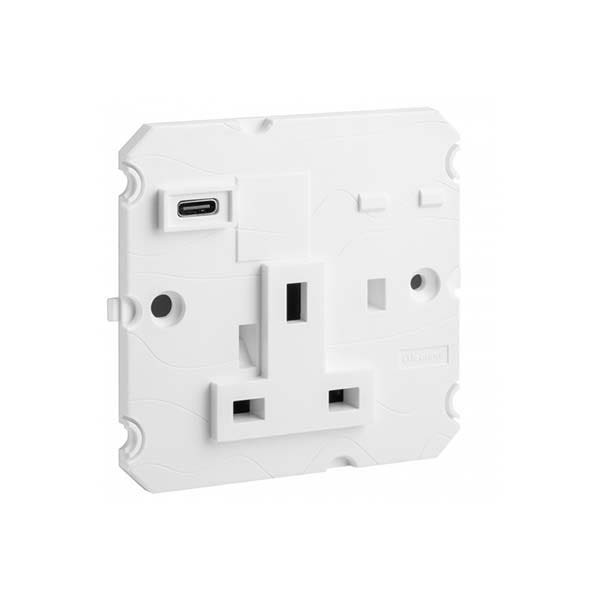 LEGRAND - Socket Arteor, BS, with USB Type-C, 13A, 2P+E Unswitched, 1 Gang, White