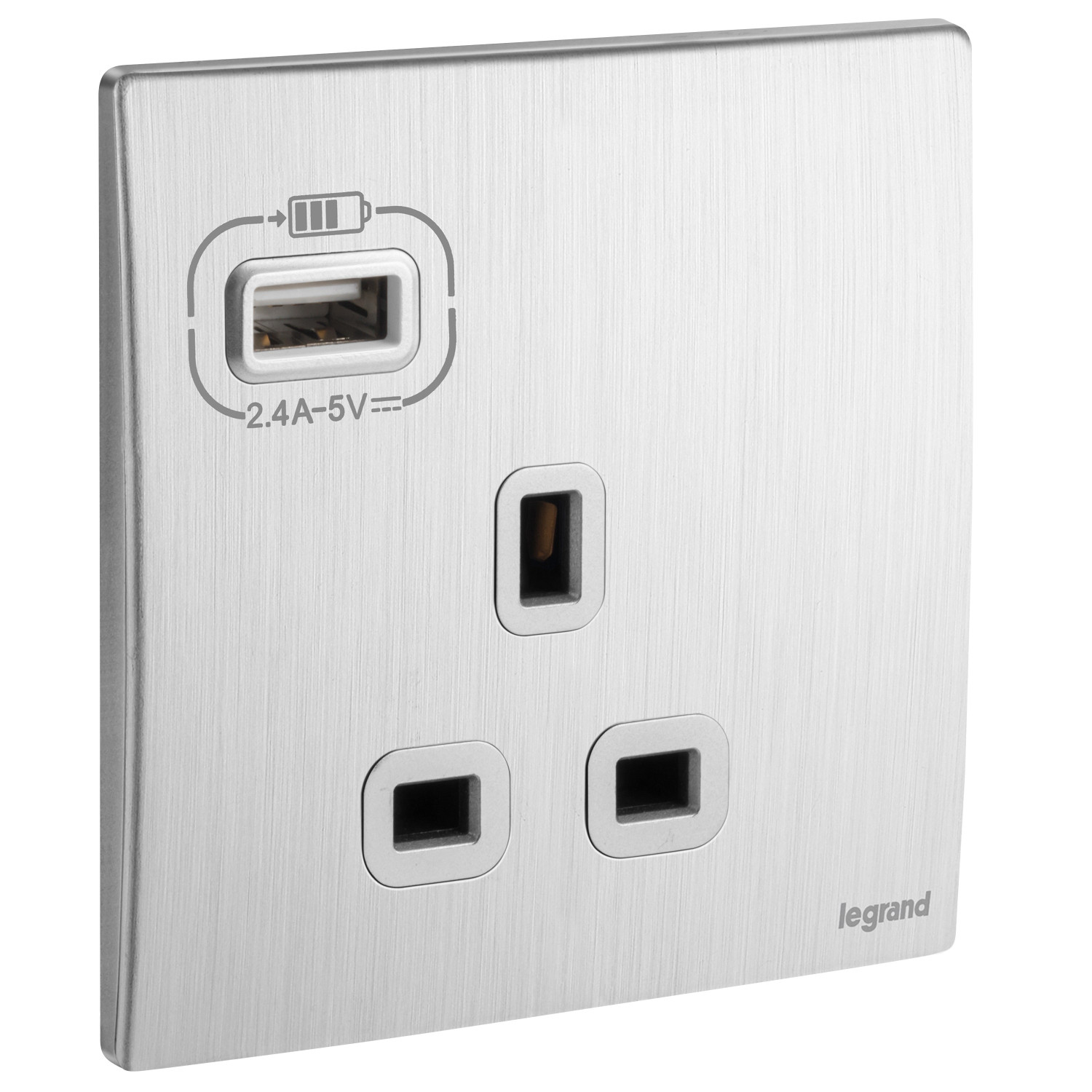 ليجراند - فيش ماليا - 13 أمبير مع مخرج USB - المواصفات البريطانية - لون ألومنيوم