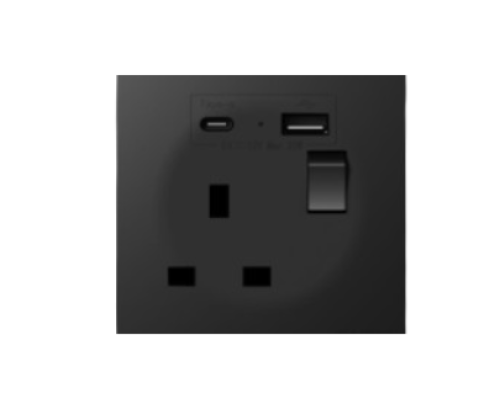 Single plug with Type C switch Yana - Bahra - Black G1-13A - SOCT+SW+USB TYPE ( A+C ) - YK131US - ( A+C )