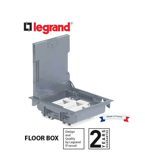 LEGRAND - Floor Box, Adjustable Height 75 to 105 mm, 12 Modules, Stainless Steel Cover