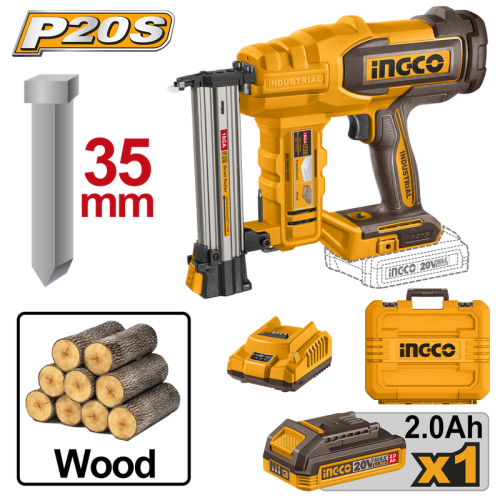 Cordless brad nailer Load capacity105 pcs 35 mm كباس هواء صناعي تثبيت المسامير للخشبلاسلكي مع شاحن وبطارية 2 امبير
