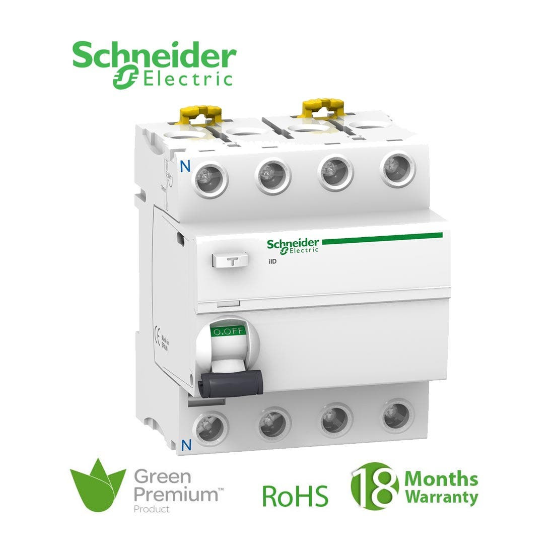 SCHNEIDER - RCCB Breaker, Acti9 iID, 4P, 25A, 300mA, Type AC