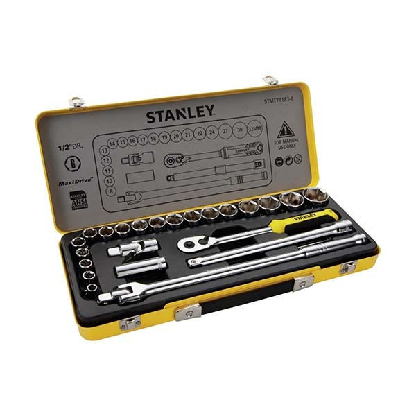 STANLEY - Socket Set in Metal Tin, 12 Points, 1/2", 24 Pieces