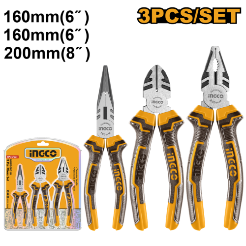 3pcs Pliers Set 8" Combination pliers 6" Long nose pliers 6" Diagonal cutting pliers طقم زرادية + قطاعة + زرادية بوز اسود