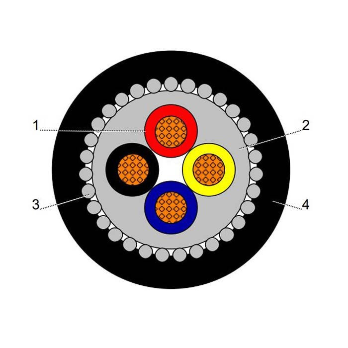 BAHRA CABLES - Power Cable Low Voltage, XLPE Copper SWA, 4x2.5mm, 600/1000V, Black - RM IEC 60502-1 FR-IEC 60332-1