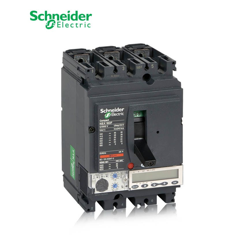 SCHNEIDER - MCCB Breaker, VigiComPact NSX160F, 3P 3d, 36kA at 415 VAC, TM-D Trip Unit 125A, add-on Vigi MH module