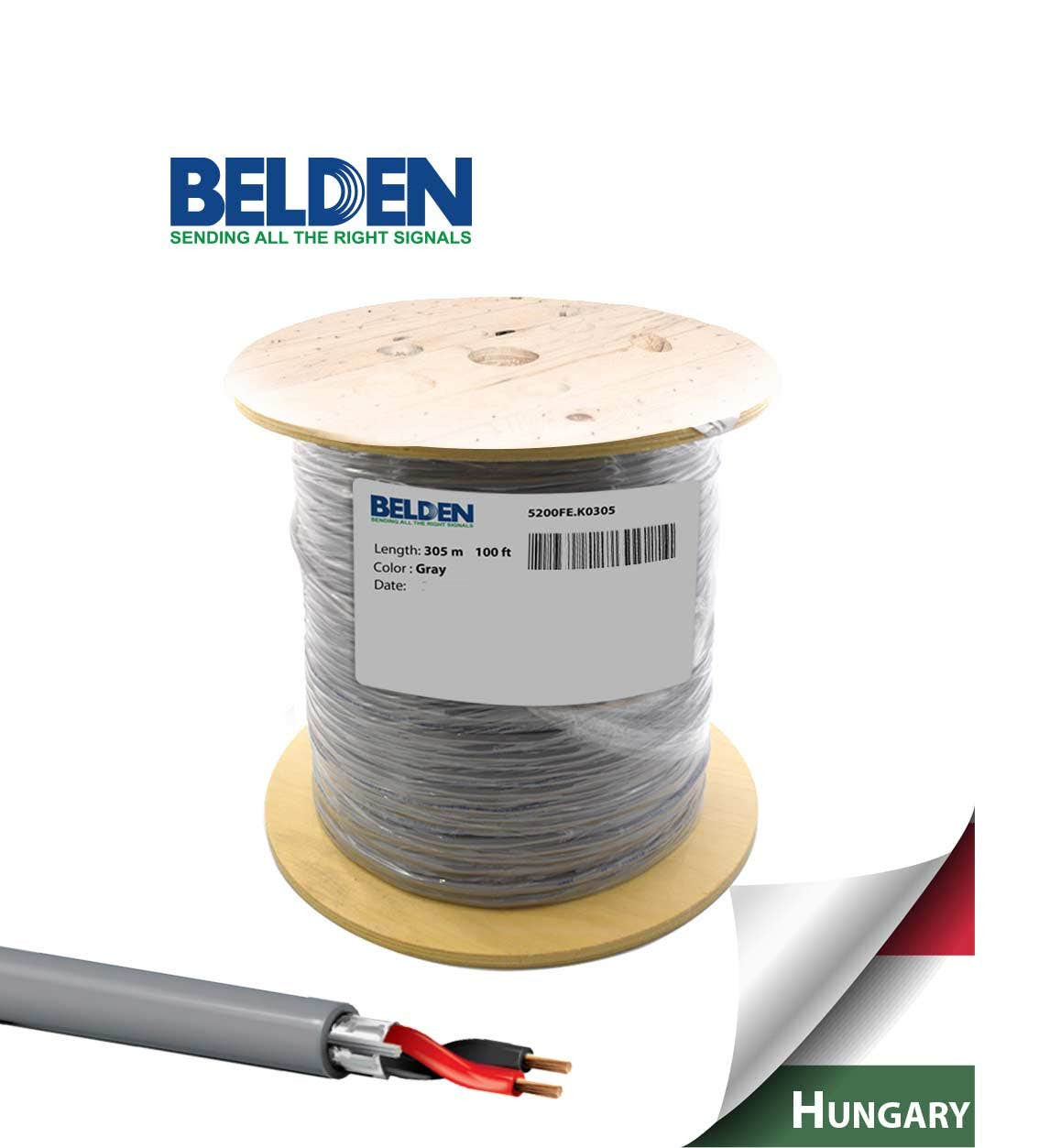 BELDEN - 2C*16 AWG Security Audio Cmr CU/PP/FS/FR/PVC, Grey, 305 Meters/Roll