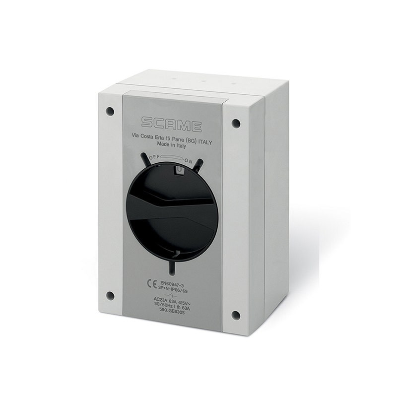 SCAME - Enclosed Switch Disconnector (AC22A/ AC23A), 160A, 3P + N, IP66/IP69, 240x340x137mm, Y5 IK09, General Grey/Black, GW 650°C