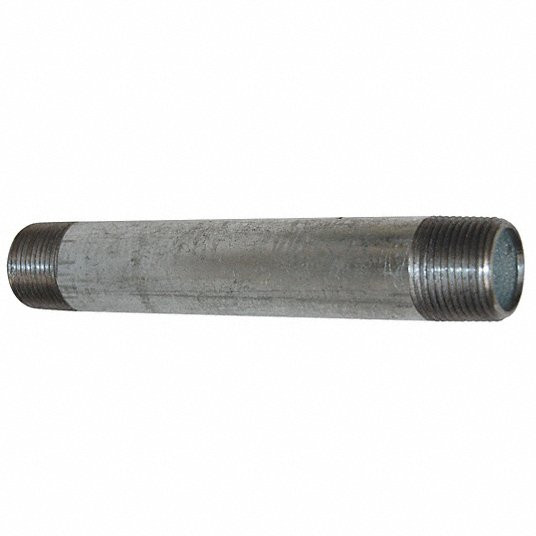 Nipple, Galvanized Steel, 2Inch Nominal Pipe Size, 6Inch Overall Lg, Threaded on Both Ends, Welded