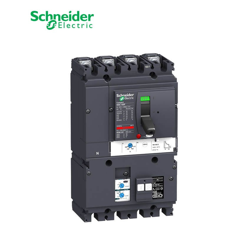 SCHNEIDER - MCCB Breaker, VigiComPact NSX160F, 4P 4d, 36kA at 415 VAC, TM-D Trip Unit 100A, add-on Vigi MH module