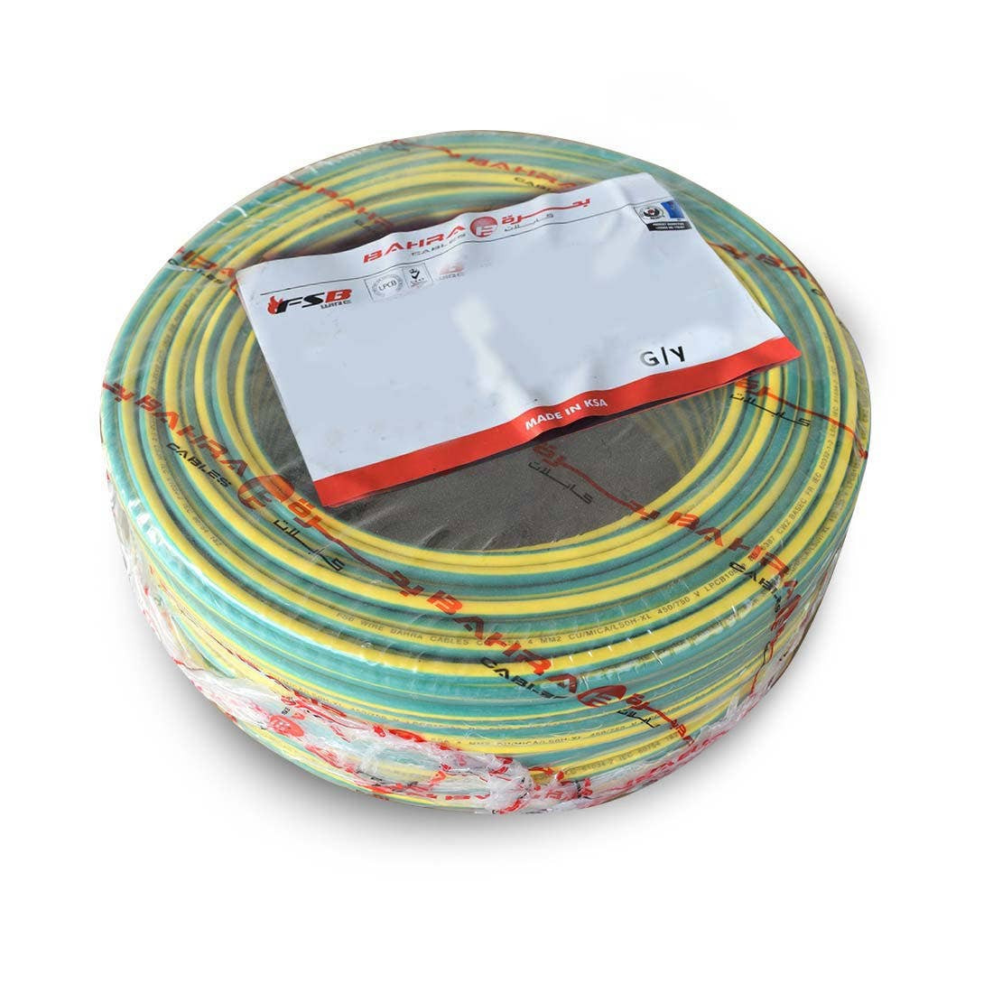 BAHRA CABLES - British Standard, LSOH NYA Wire, 1x10mm, 450/750V, Green/Yellow