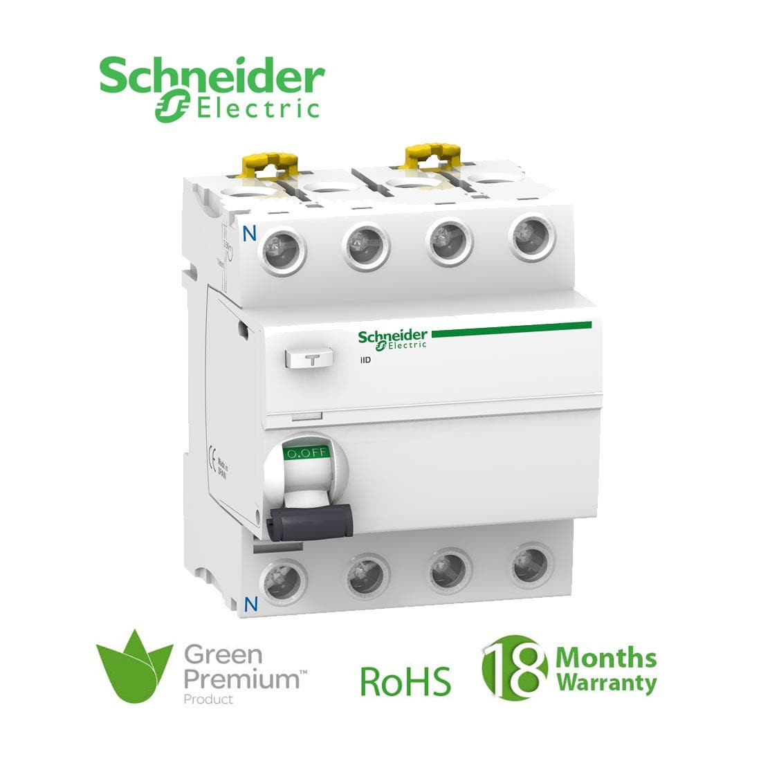 SCHNEIDER - RCCB Breaker, Acti9 iID, 4P, 40A, 100mA, Type AC